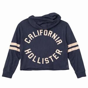Hollister Cropped Hoodie Women S Navy Blue Distressed Bleach Spots Y2KCalifornia